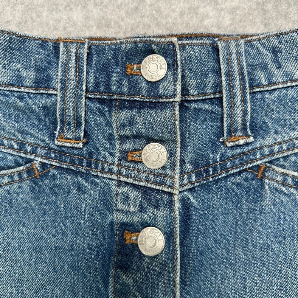 Madewell Stretch Denim A-Line Button Fly Mini Skirt Size 23 Blue - Picture 3 of 9